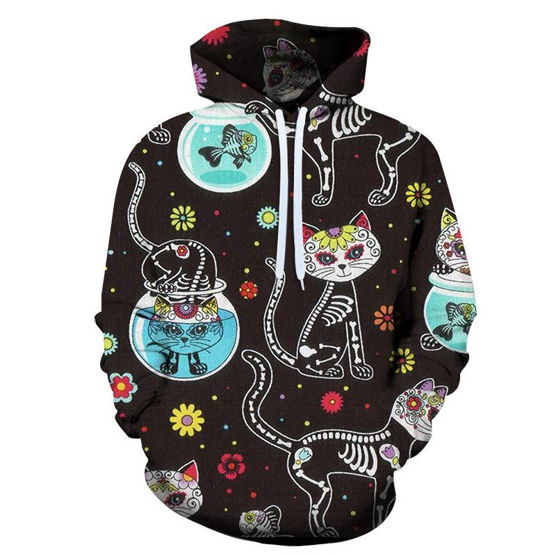 Autumn 3D Cartoon Cat Printed Hoodies Fashionable Casual Sports Long Sleeved Men's Hooded Sweatshirts