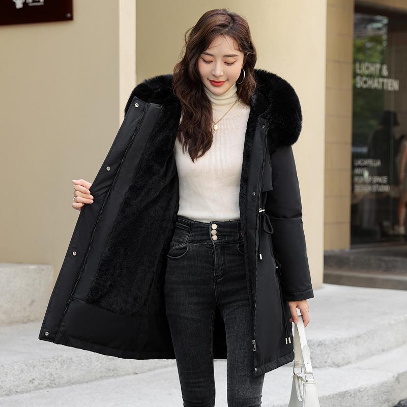 

Зимняя новая хлопковая одежда с подкладкой, женская корейская версия, средняя и длинная, большой меховой воротник, бархатный внутренний пирог, пальто Overcome L
