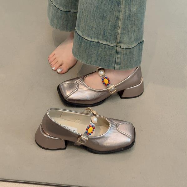 Fashion Soft Summer Shoes Ladies Women's Heels Female Footwear Square Toe 2025 New On Heels Dress Comfortable Mary Janes Spring Shoes On