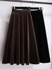 Plus Size High Waist Velvet A-Line Skirt for Women - Spring/Autumn Elastic Waist Slimming Long Skirt