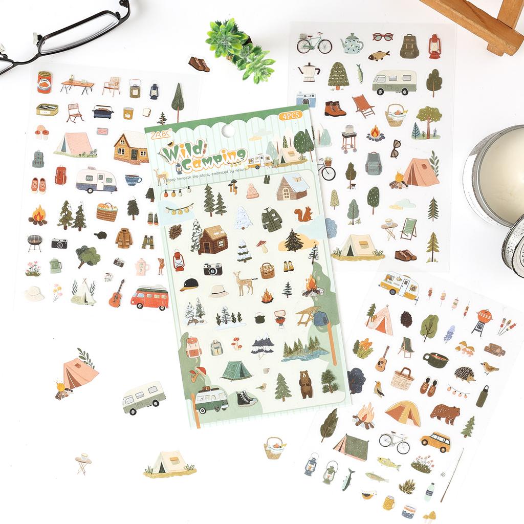 Journal GO 4pcs Fun of Life PET Journal Supplies Camping Farm Lovely Collage Journal Decor Creative Scrapbooking Diy Material