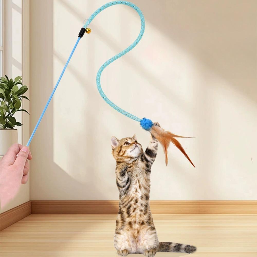 Cat Toys Chew Ropes New Interactive Cat Feather Toys Cat Stick Elastic Mesh Tube Toy Rod Kitten Interactive Toys Pet Wand