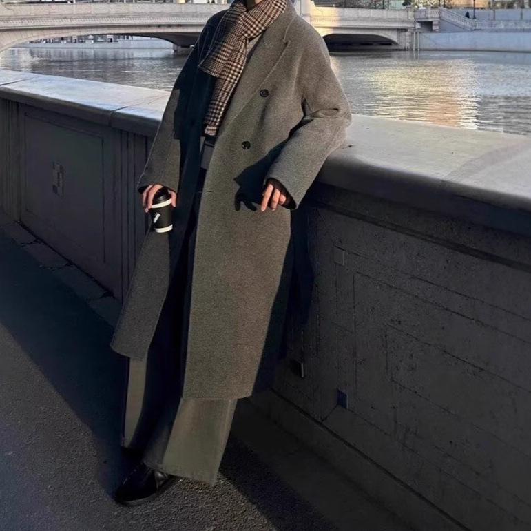 Men's Mid-Length British Wool Coat - Autumn/Winter, Thick Korean-Style Over-the-Knee Trench