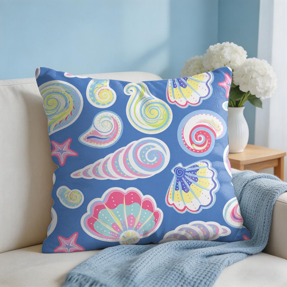 Shells and Conches Cushion Cover Short Plush Soft DoubleSided Printing Pillow Case Cozy Sofa Bedroom Home Decor Gift