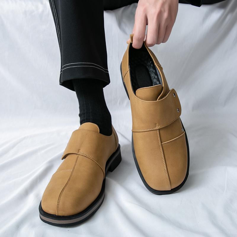 Lazy Big Head Men's British Commuting One-pedal Platform Leather Advanced Sense of Inner Height Increase Casual Derby Shoes