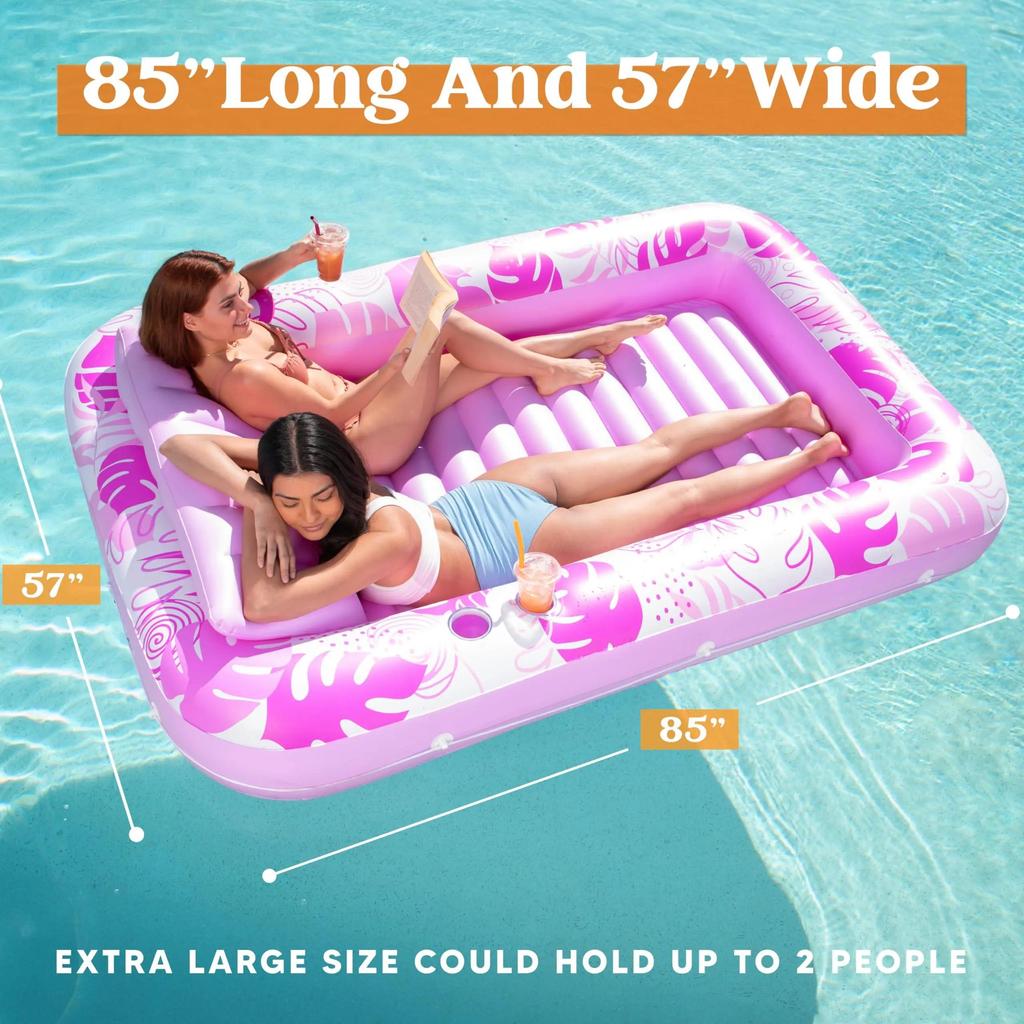 Sloosh-L/XL Inflatable Tanning Pool Lounge Float With Cup Holder, 70"X46"/85″ X 57″ More Large Sun Tan Tub Adult Pool Floats Raft Summervibes