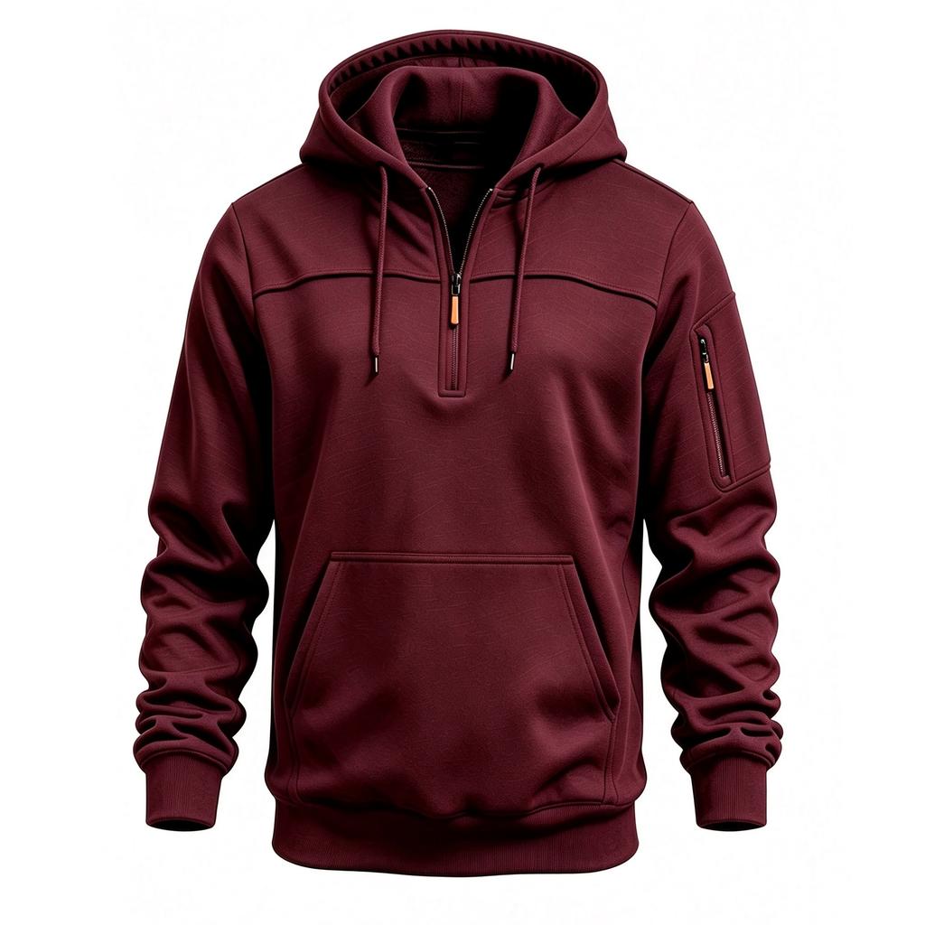 Sky blue Men's Half Zip Hoodie Solid Color Long Sleeve Pullover Sweatshirt Casual Outdoor Hooded Tops With Pocket Autumn Winter
