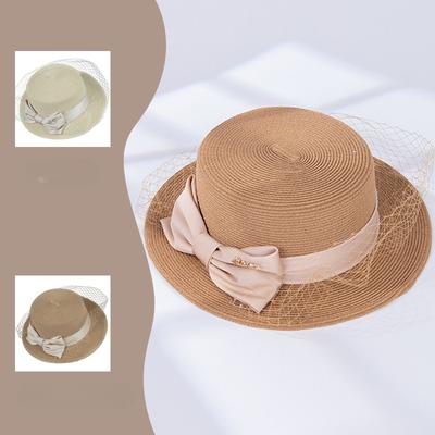 Spring and Autumn and Summer Sunshade and Sunscreen Straw Wear Fisherman's Hat New Bow Mesh Temperament Women's Straw Hat Travel Hat