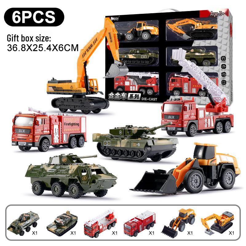 Kids' Pull-Back Vehicle Set: Alloy Cars, Military Tanks, Fire Trucks, and Engineering Vehicles