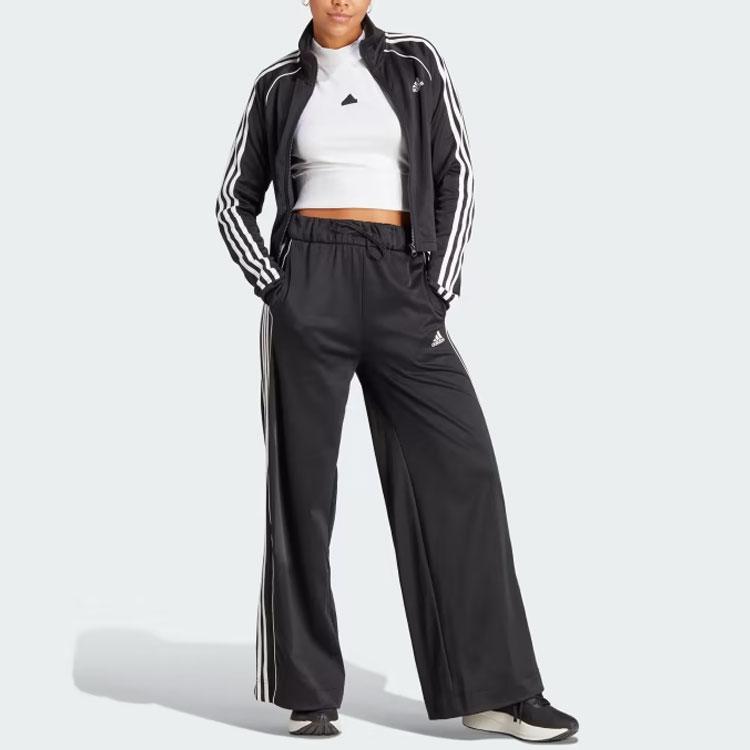 Adidas Teamsport Tracksuit Striped Color Block Stand Collar Jacket And Long Pants Casual Sports Set Women Tracksuit Black IA3147
