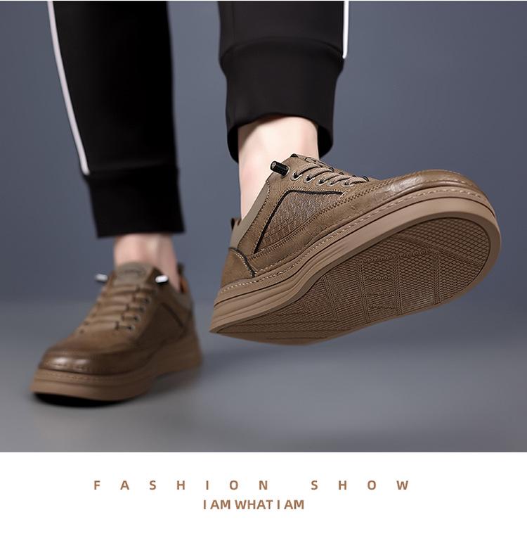 2024 Men's Trendy Soft-Soled Leather Sneakers - Versatile Spring & Autumn Casual Footwear