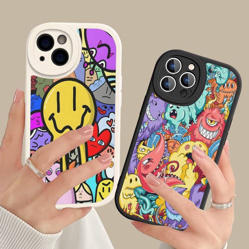 Cute Little Monster Phone Case Hard Leather For iPhone 16 15 14 13 12 Mini 11 14 Pro Max Xs X Xr 7 8 Plus Fundas