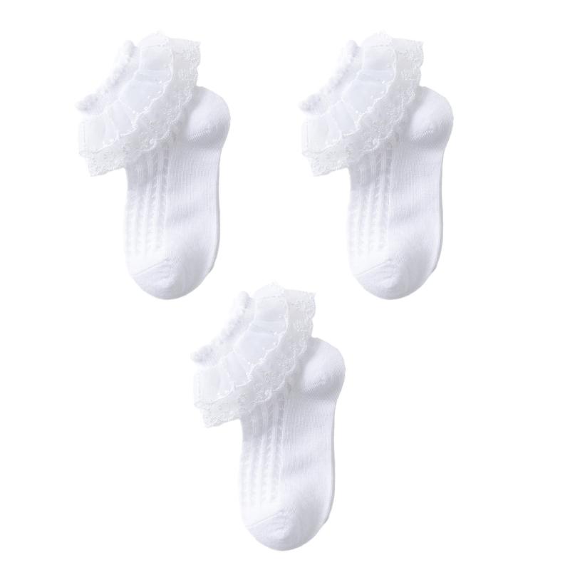 

3 Pair Girls Cotton Socks Comfortable Hosiery for Infant Baby Ankle Socks with Delicate Lace Edge for Parties and Daily L белый