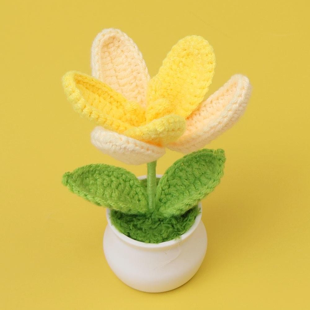 Hand-Knitted Wool Fake Flowers Set: Sunflower, Carnation, Tulip - Desktop Decor, Teacher/Student Gift, Everlasting Bouquet