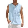 Gilet Casual da Uomo Senza Maniche in Cotone e Lino con Scollo a V Allacciato e Tasca Frontale