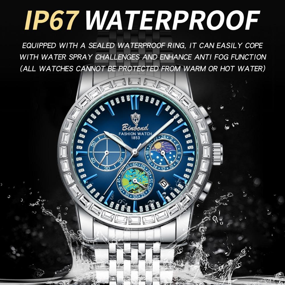 BINBOND Luxury Scratch-Resistant Quartz Wristwatches For Men Luminous Waterproof Auto Date Men's Watch Sports Casual