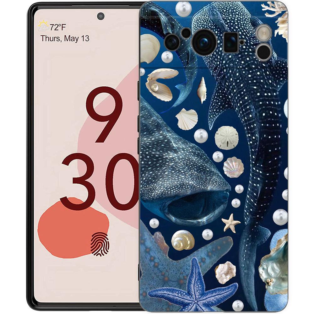 Luxury TPU Phone Case For Google Pixel 9 8 8A 7 7A 6 Pro XL 6A 5G Ocean Whale Shark Swimming Black Soft Back Cover