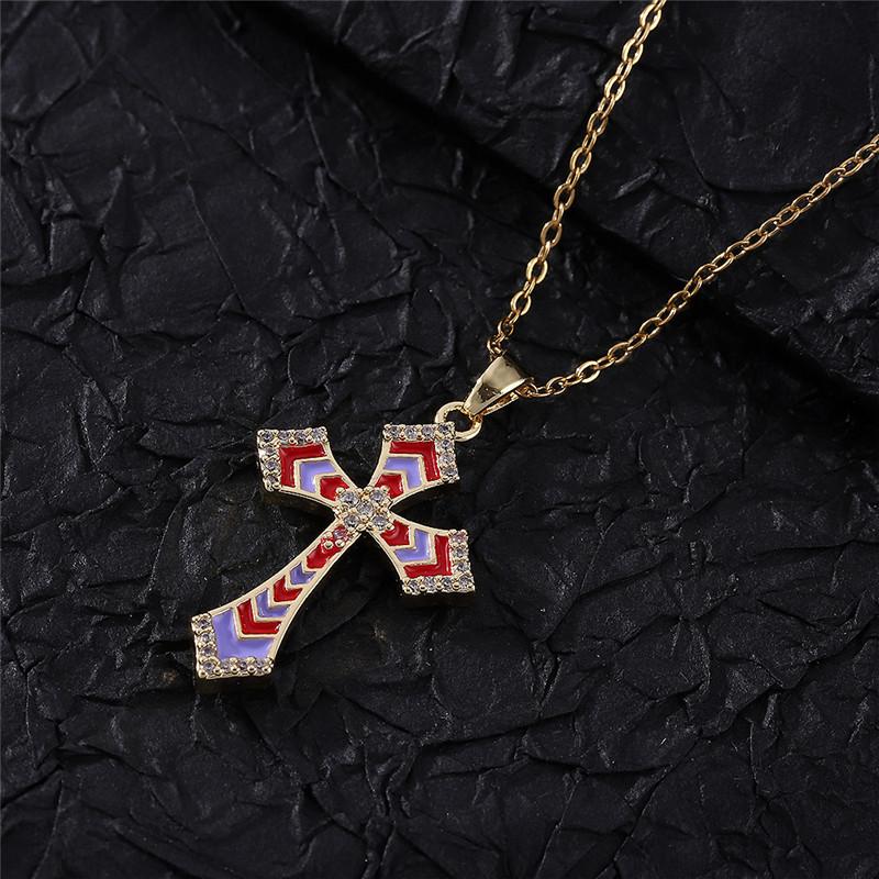 Light Luxury Cross Enamel Zircon Pendant Necklace Stainless Steel Fashion Geometric Choker Jewelry Party Gifts For Women Girls