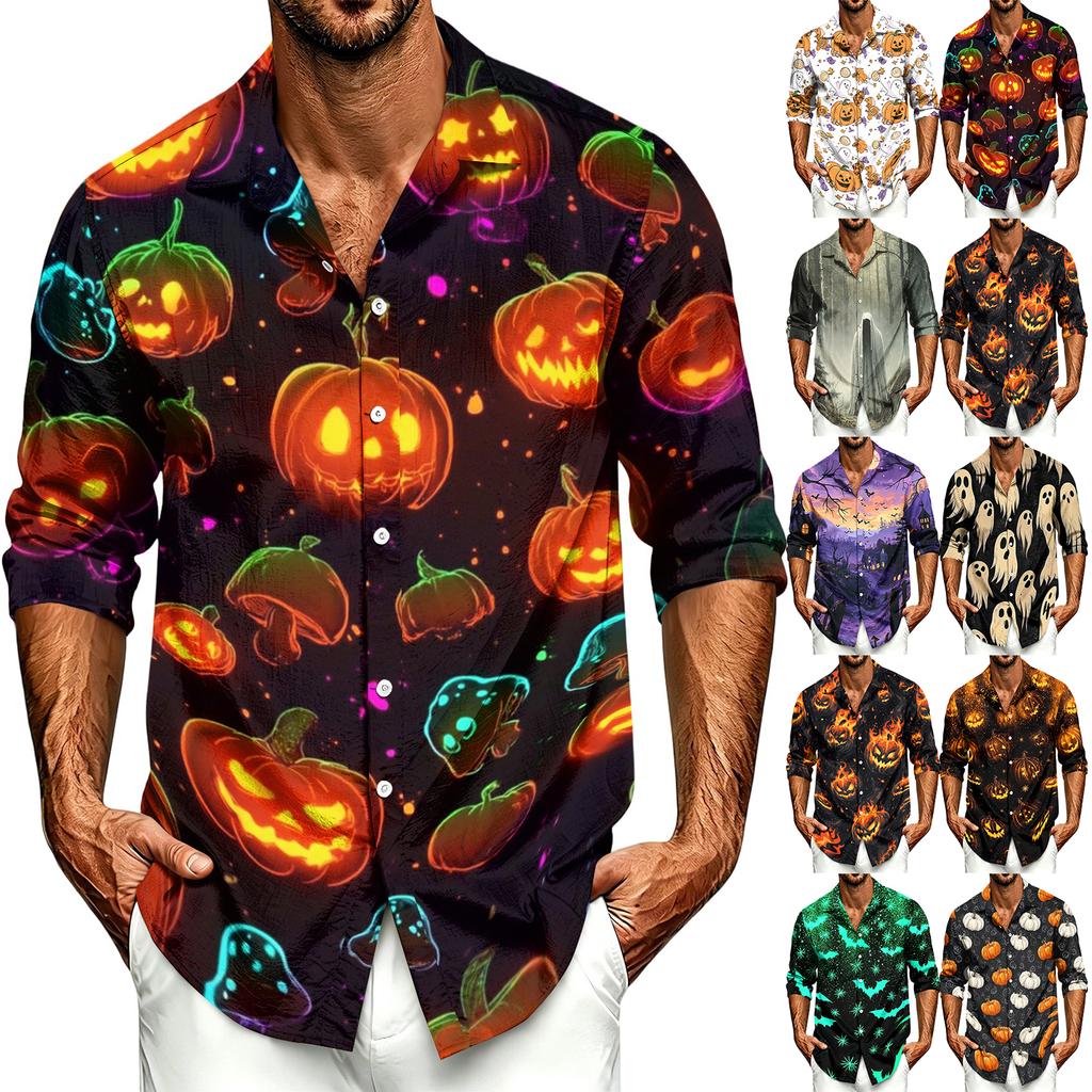 Men's Casual Long Sleeve Button Down Shirt Loose Fit Printed Pattern