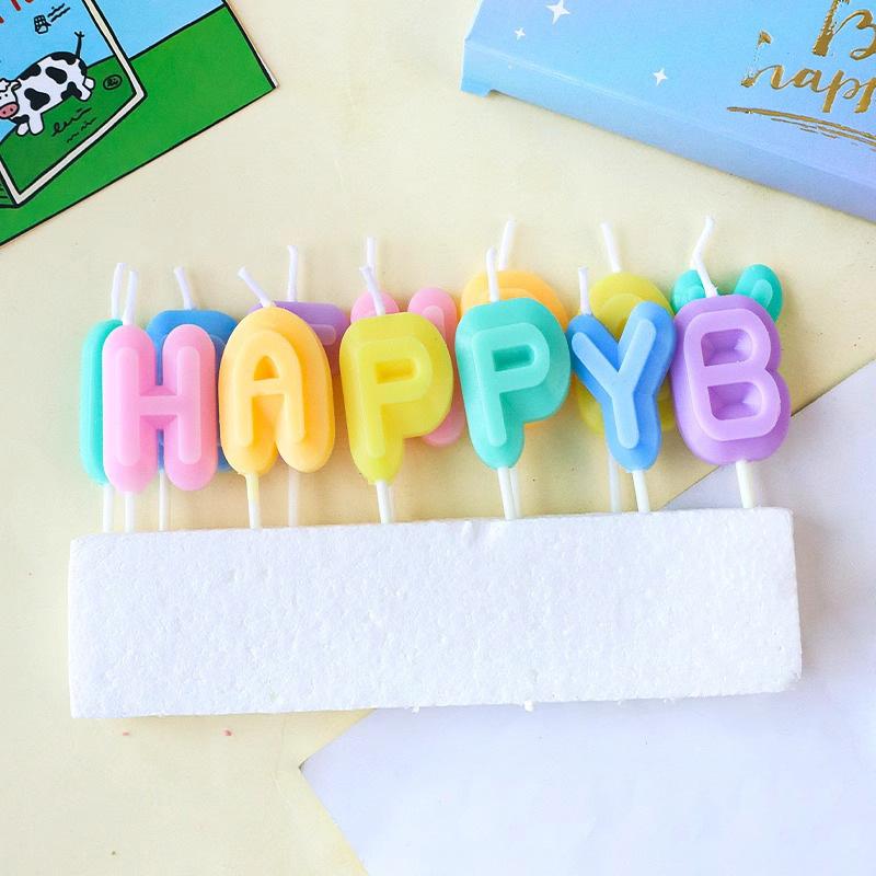 Happy Birthday Macaron Color Candle Birthday Cake Decoration Plug-In Girl Heart Colored Candle
