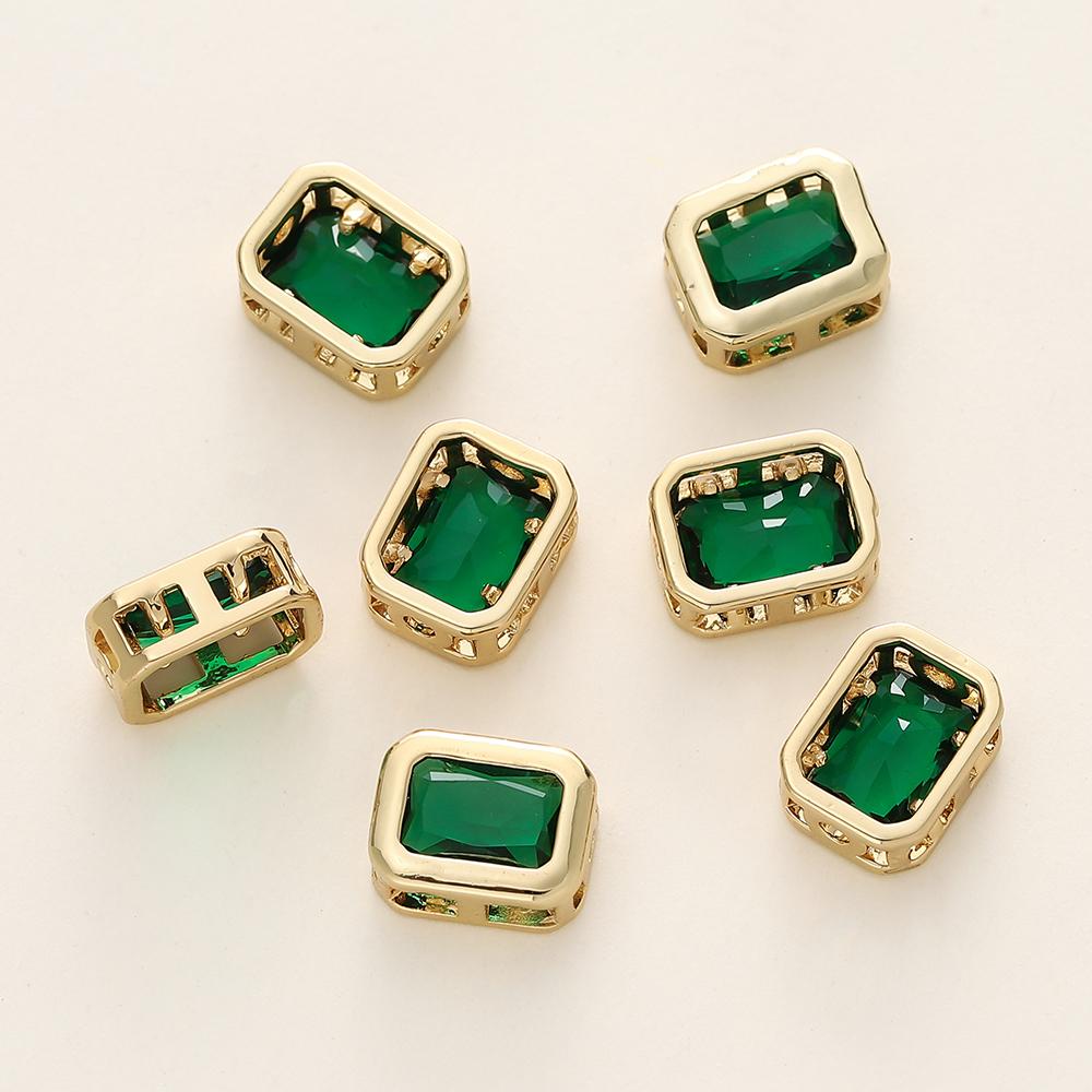 46Pcs 18K Gold Color Plated Brass Ellipse Cuboid Heart Beads With Zircon For Diy Bracelet Necklace Jewelry Making Accessories
