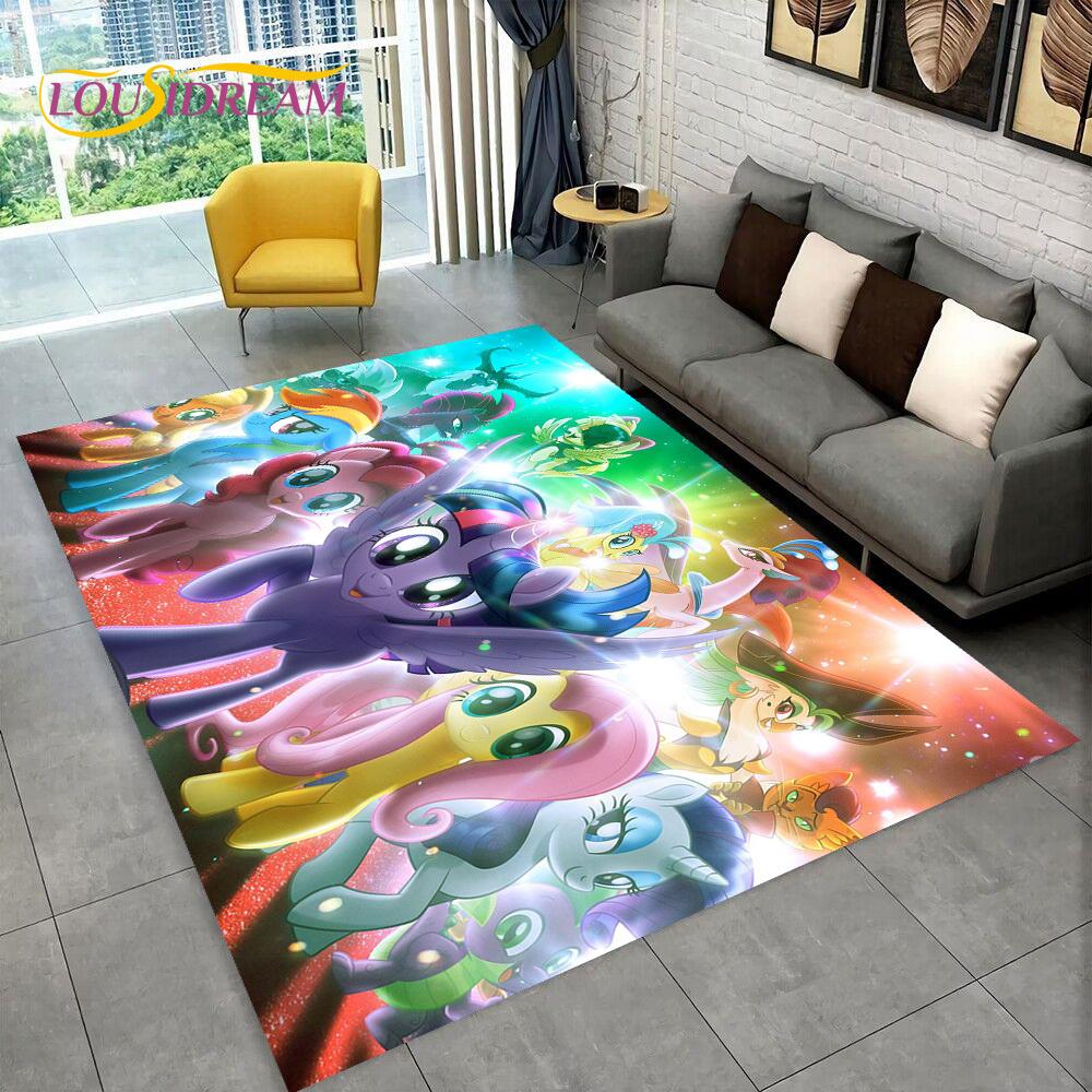 Cute 3D P-Pony Cartoon Unicorn Area Rug,Carpet Rug for Home Living Room Bedroom Sofa Doormat Decor,kids Play Non-slip Floor Mat
