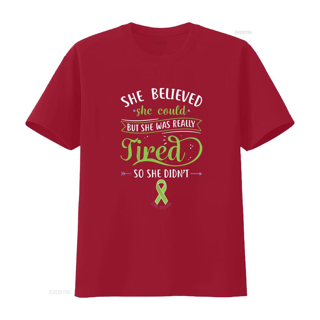 Lyme Disease T Shirt Women Invisible Chronic Illness Ribbon Awareness Spoonie Spoon Theory Green She Believed Could But