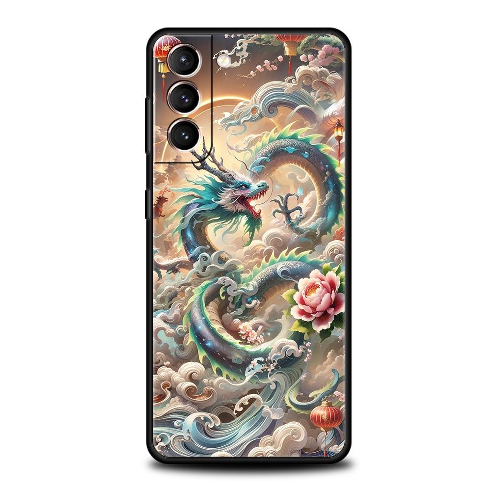 Custodia per Telefono Chinoiserie Fiore Drago Loong per Samsung Galaxy S26 S25 S24 S23 S22 S20 S21 FE Ultra S25 Edge Plus Cover Morbida in TPU