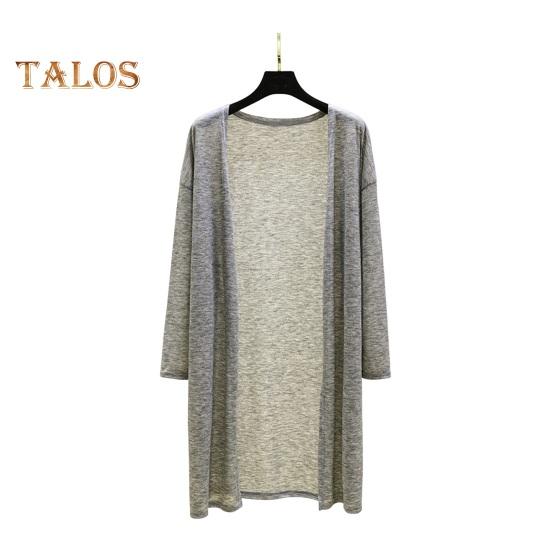 Women Casual Coat Collarless Long Sleeve Open Stitch Mid-length Cardigan Solid Color Thin Sun Protection Coat