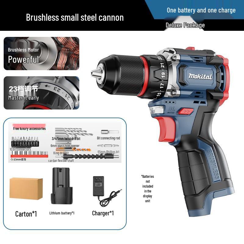 Brushless Electric Drill & Screwdriver with Double Speed & Lithium Battery