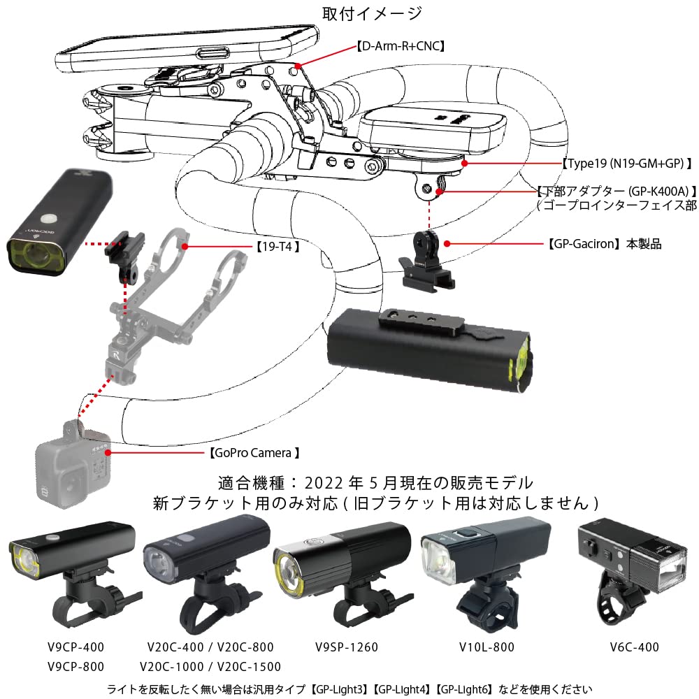 Light Adapter for Gaciron Converts Mounts and Adapters with a GoPro Interface To Bicycle Lights [REC Mount] (New Bracket) [GP-Gaciron] CV9CP-400 /