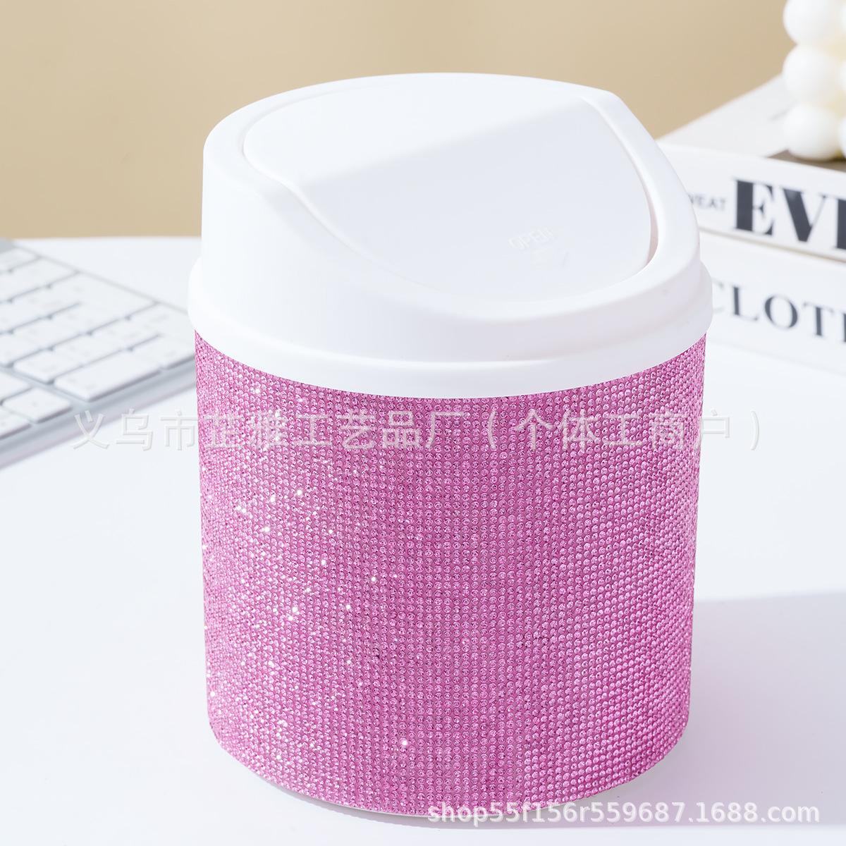 

Diamond-encrusted high-value beauty tool storage cylinder, multi-grid makeup brush storage bucket, desktop multi-function trash can full a grade diamond розовый