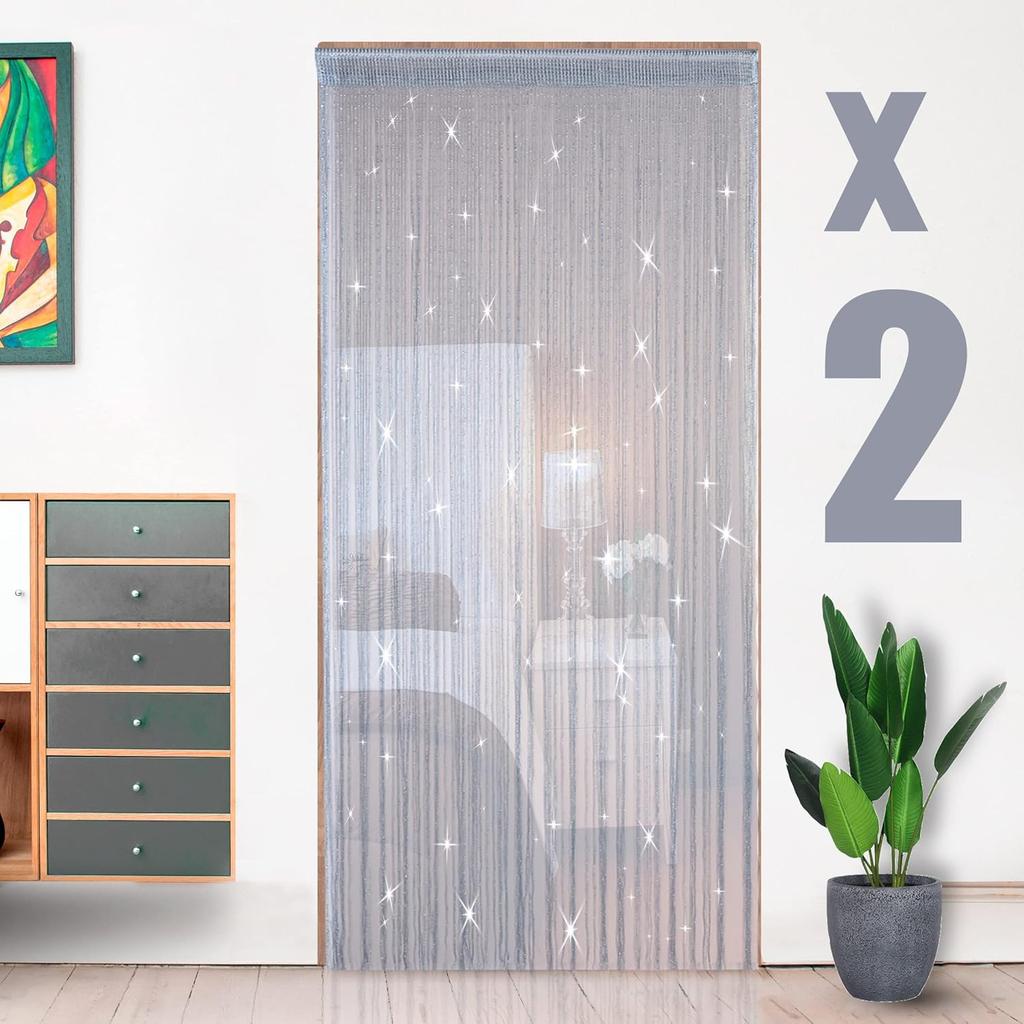 2er-Pack Glitzer-Fadenvorhänge 39x79 Zoll Fransenpaneele Raumteiler Fliegengitter für Heimdeko Tür Fenster Hochzeitsfeier Hotel Wohnzimmer Türöffnungen