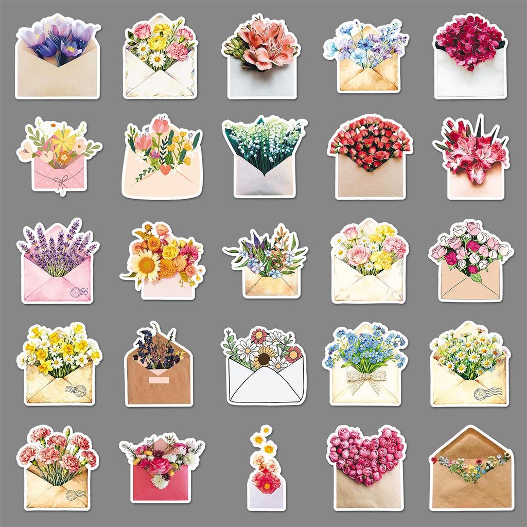 50 Floral Bouquet Stickers: Heart & Flower Designs for Journals, Tablets, Phones, and More