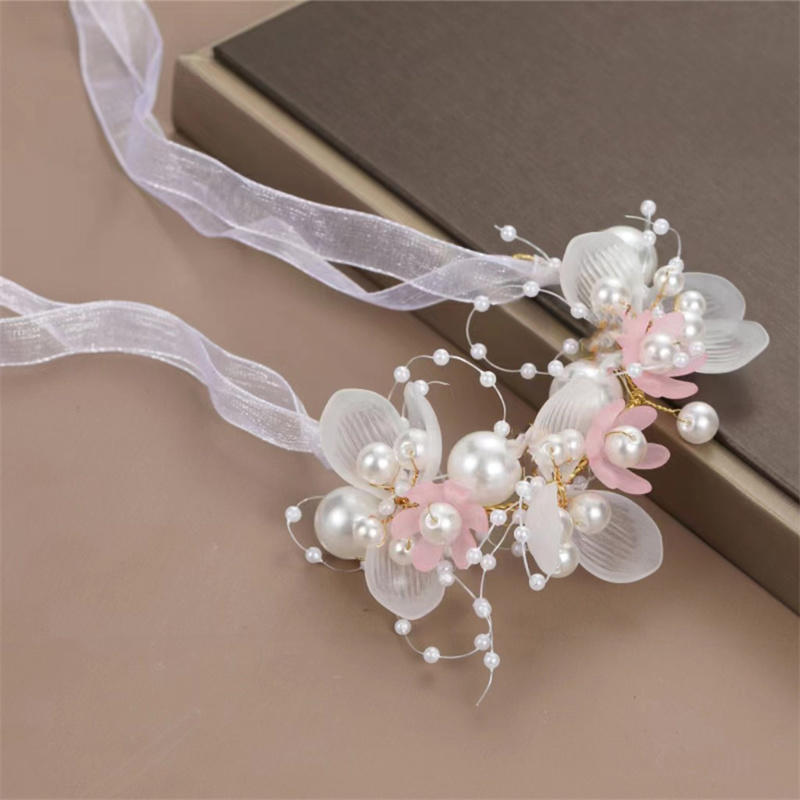 

Spring Bohemian Girls Bridal Pearl Hair Headdress Flower Wreath Bride Garland Head Hoop Headbands Hair Jewelry Children Gifts
