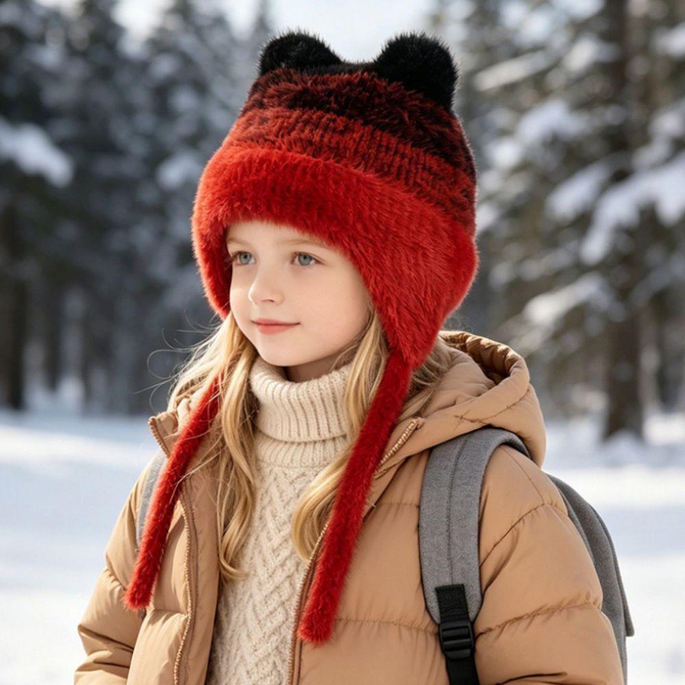 Keep Warm Children Knitted Hat Cute Cat Ear Beanie Hat Cute Plush Warm Hat  Boy Girl