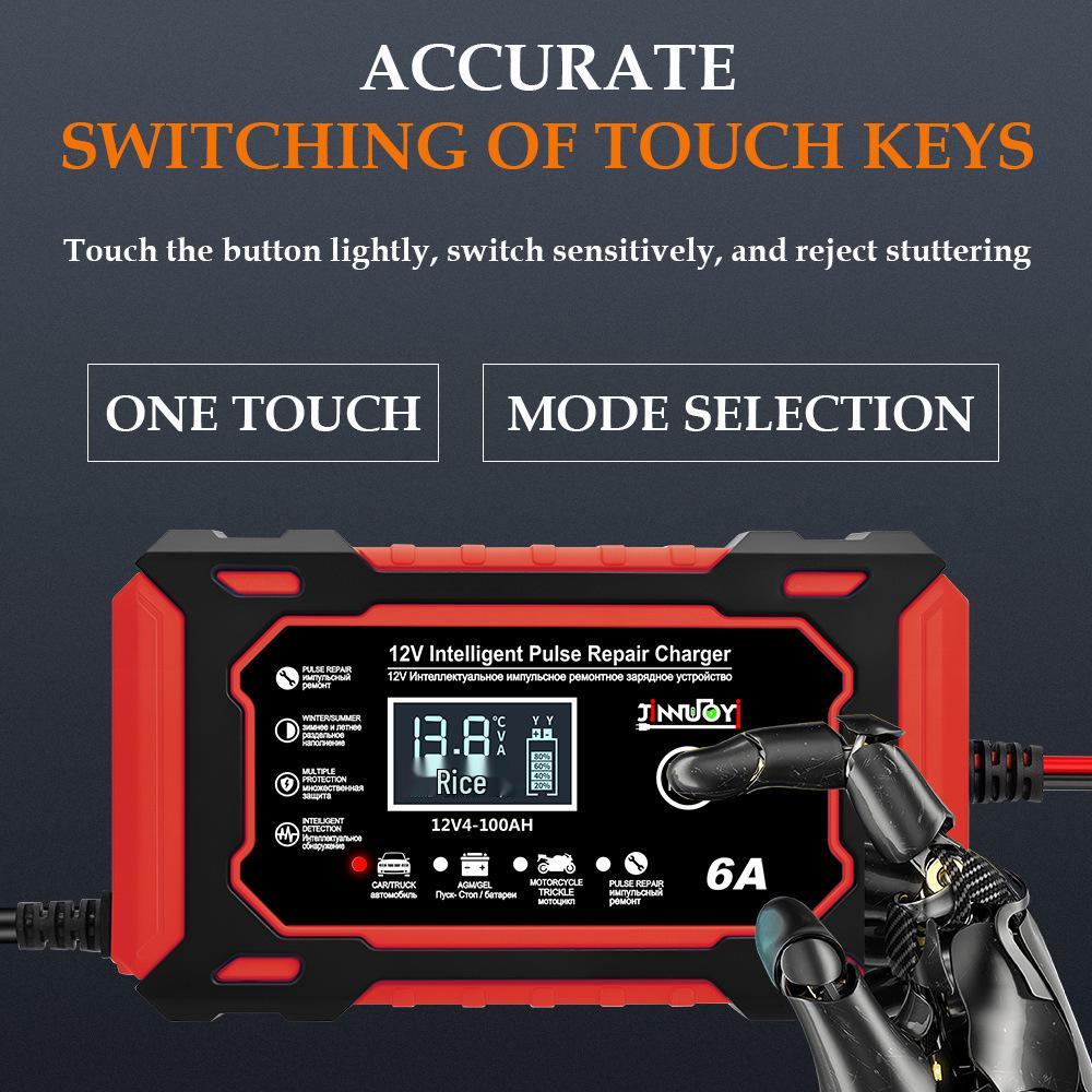 12V 6A Smart Pulse Repair Charger for Car & Motorcycle Lead-Acid Batteries