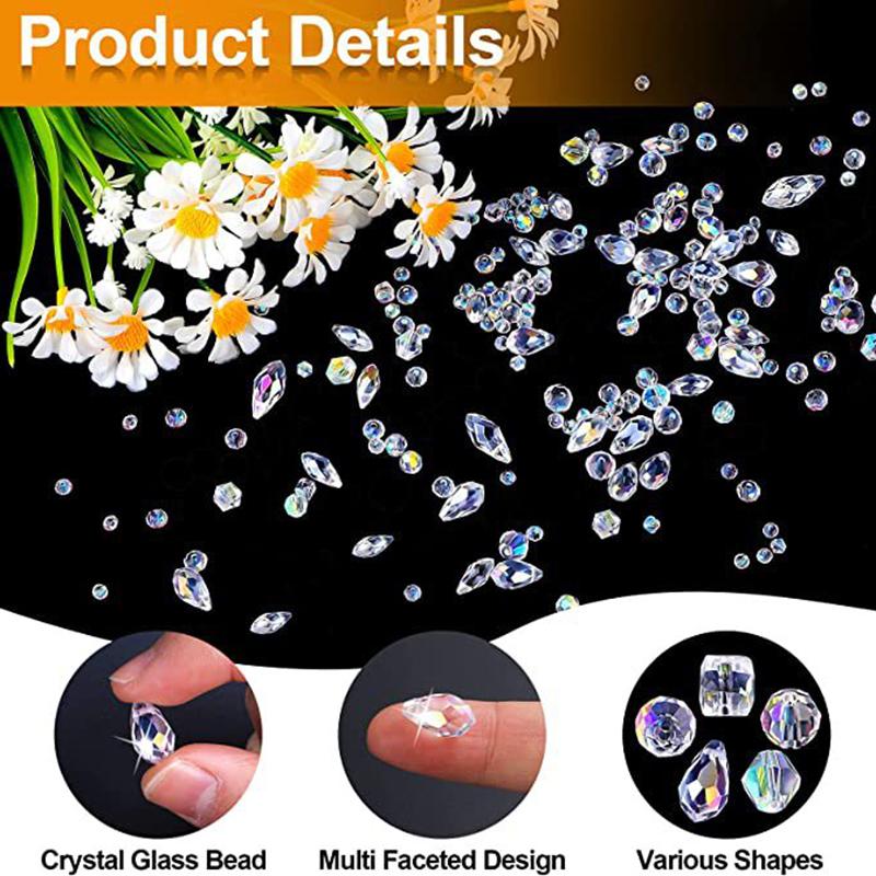 300Pcs Mixed Sizes Crystal Rondelle Light Ab Gems Loose Beads Clear Crystal Glass Crafts Shiny Jewelry Diy Necklace Kit