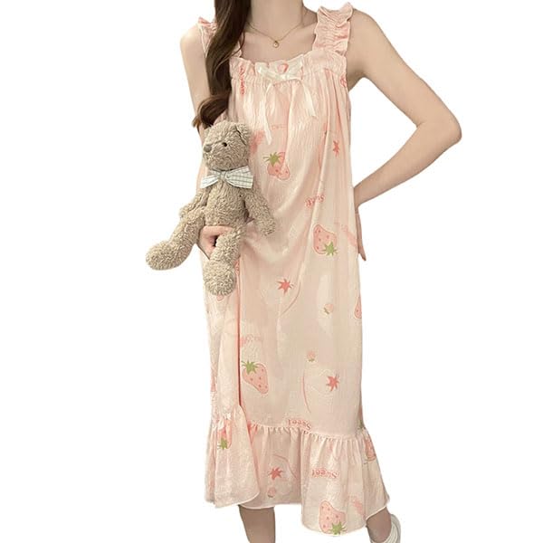 

Gdnelhuonox Cotton Sleeveless Sleepwear for Spring and Sexy and Women s 100% Nightgown, Summer, Princess-Style Nightgown, Loungewear, Comfortable, розовый