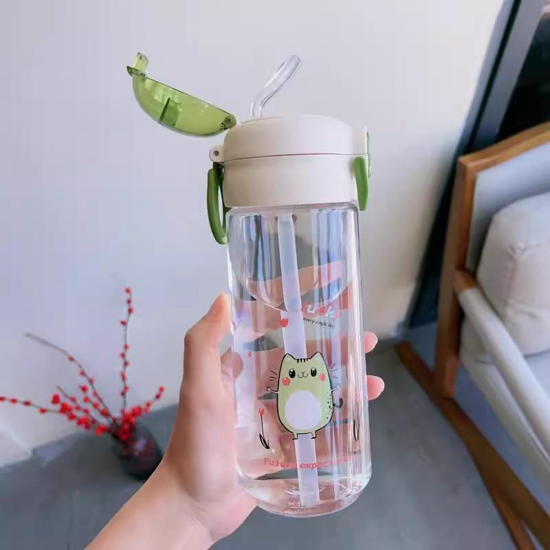 Water bottle Internet celebrity popular children's plastic double drinking cup cute bouncing cover outdoor portable straw direct drinking student