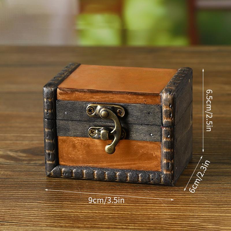 1pc Medieval Retro Jewelry Storage Box Wooden Treasure Jewelry Container Trinket Decor Box Props Pirate Jewelry Display Case