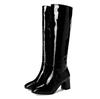 Autumn Winter Knee High Boots Women Black Red Patent Leather Women High Boots Luxury Casual Heels Fashion Long Party Shoe Female