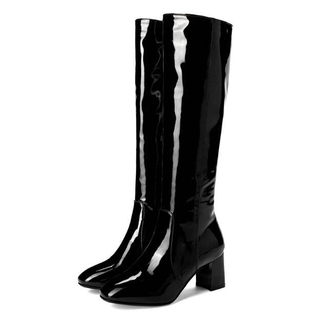 Autumn Winter Knee High Boots Women Black Red Patent Leather Women High Boots Luxury Casual Heels Fashion Long Party Shoe Female