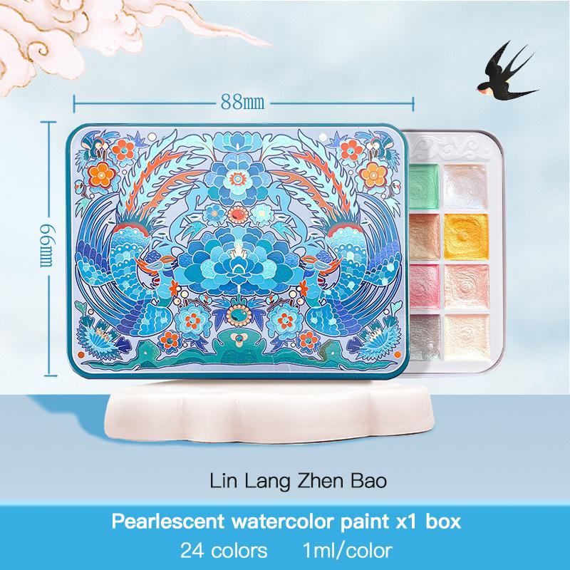 24 Farben Glitzer-Aquarellfarben-Set Metallisch Perlmuttfarben Festpigmente für Aquarellmalerei Acuarela Künstler Schulbedarf