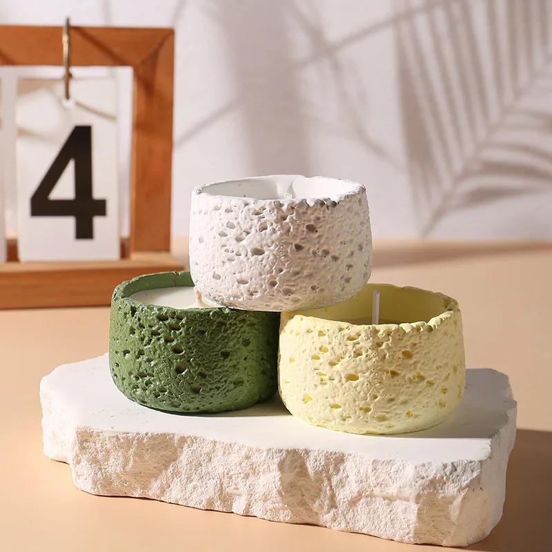 2026New Mini round Silicone Mold Rock Pattern Candle Cup Storage Box Handicrafts round Plaster Jar Home Decoration Craft Molds