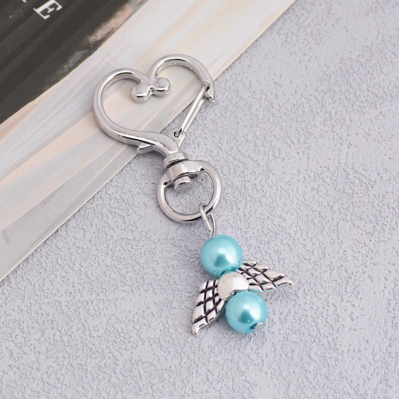 10Pcs Guardian Angel Key Rings 6cm Cute Angel Wing Heart Keychains White Pink Blue Alloy for Family Member Small Gift