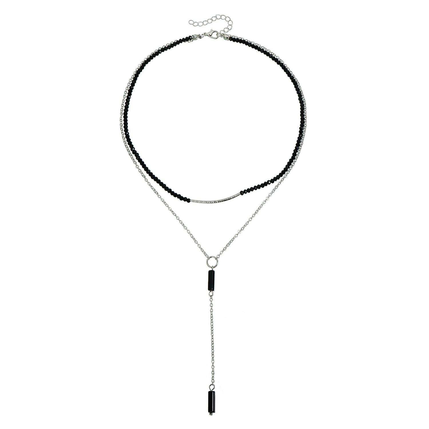 Geometric crystal cylindrical Y-shaped fringed necklace ins dark spice style necklace