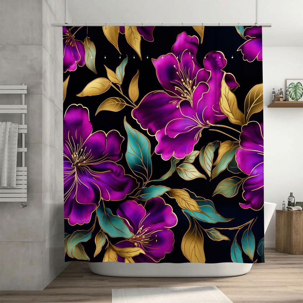 Classic Black Gold Damask Shower Curtain for Bathroom Decor Printed Waterproof Bath Curtains with Grommets Size: 72x84 inches