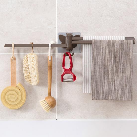 Bathroom Towel Organizer Kitchen Wall Mount Folding Hanger Rotating Hook Rack