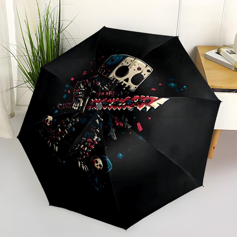1pc Skull Warrior Automatic Open/close Umbrella, 8-Rib Sturdy Structure, Portable Travel Umbrella, Parties, Everyday Use, Outdoor Accessory,